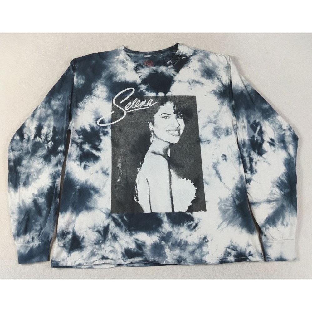 Selena Shirt Mens Large Black Tie Dye Long‎ Sleeve Graphic Tee Music Band
